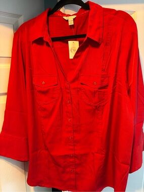Cato Vibrant Red Collared Button-Up Blouse